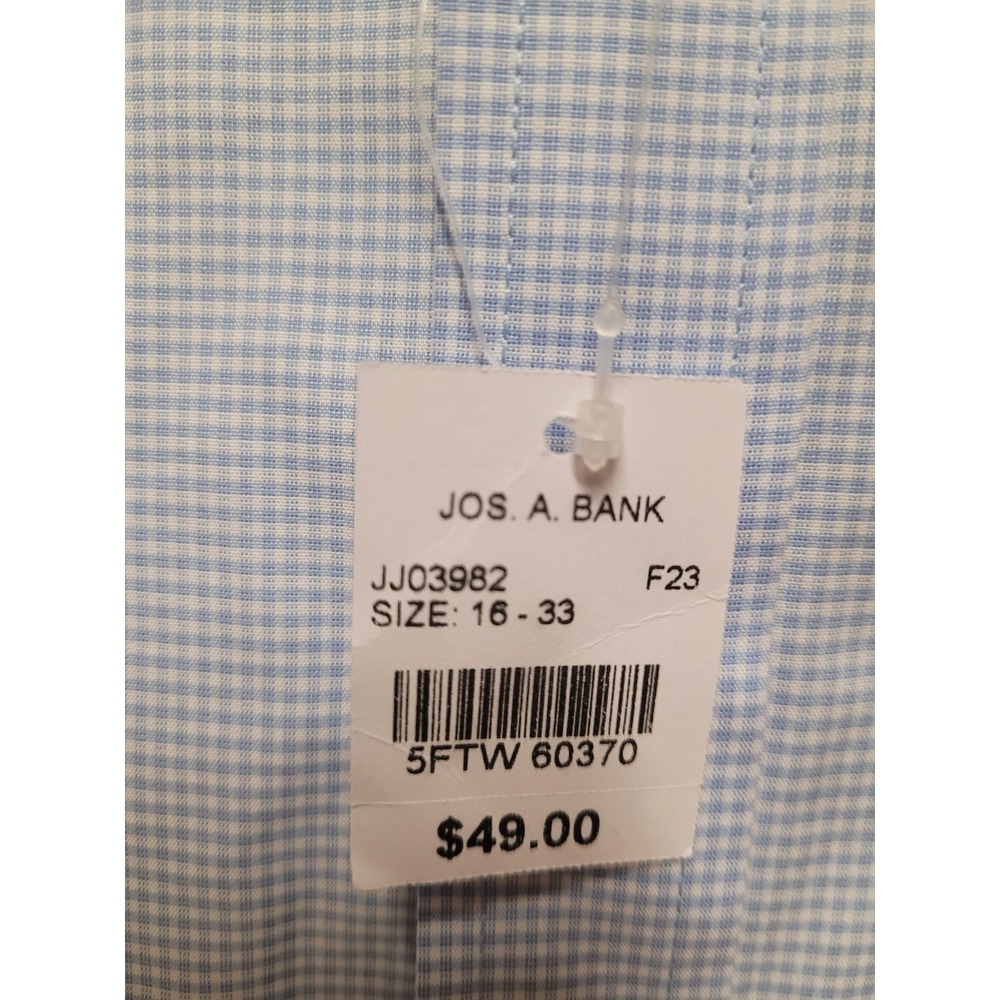 Jos A Bank Traveler Slim Fit Mens Dress Shirt Blue NWT Gingham 16 33 100% Cotton - Picture 5 of 6